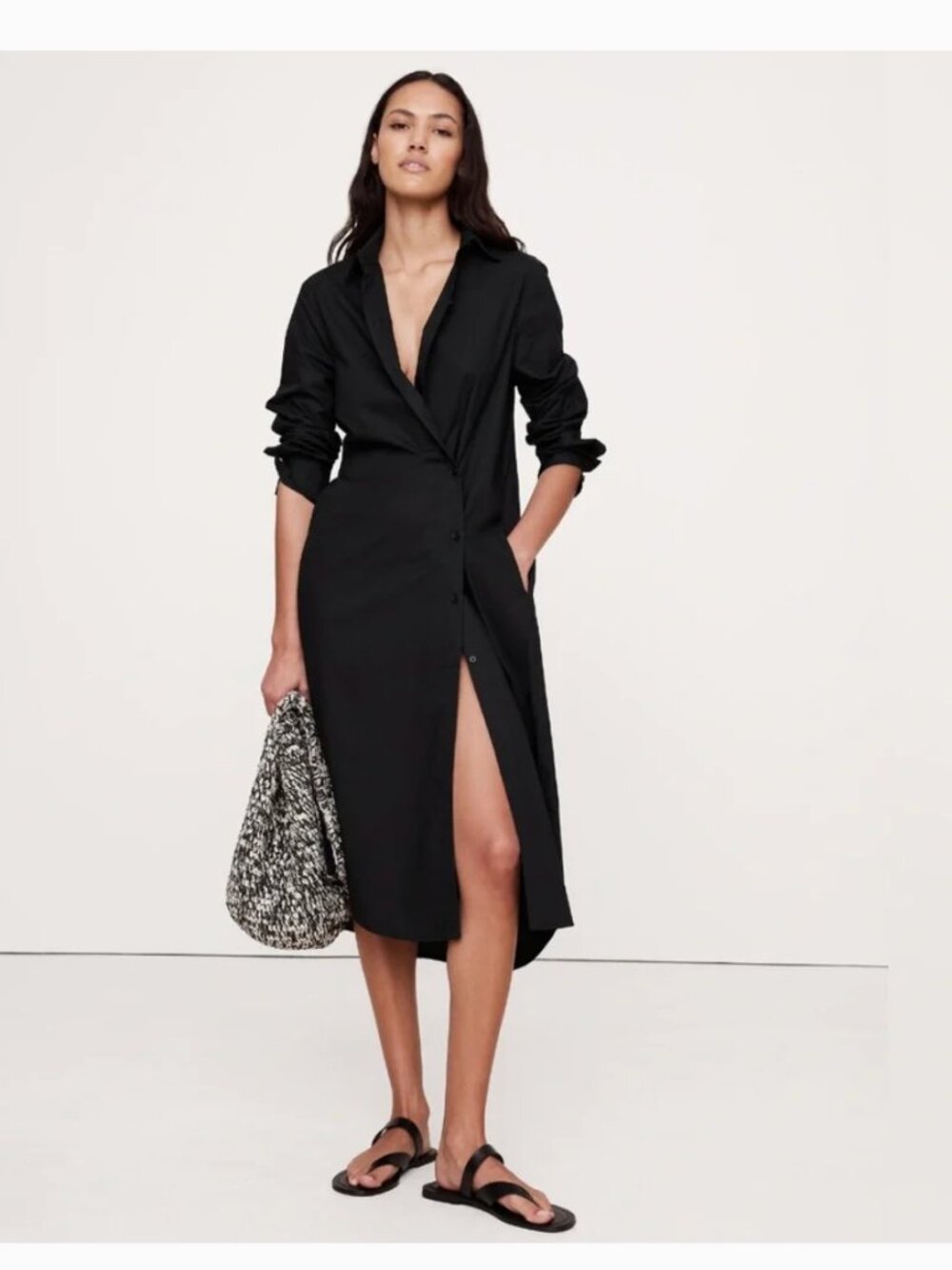 Banana Republic Cotton Poplin Asymmetrical Shirt Dress Size S- Black